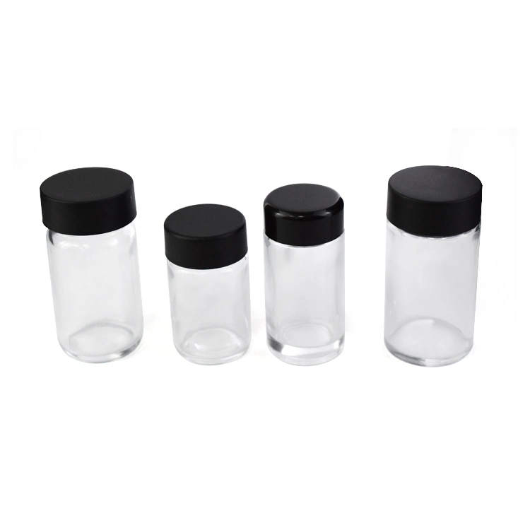 39mm Custom Logo Printing Wide Mouth Straight Sided Clear Glass Container Jars for 5packs Pre-Rolls