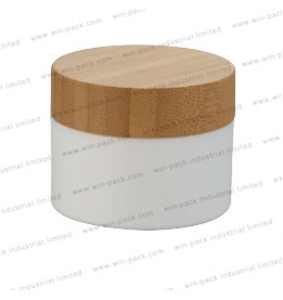 Custom Printed Cosmetic PP Plastic Custom Logo Bamboo Lid Cream Jar Hand