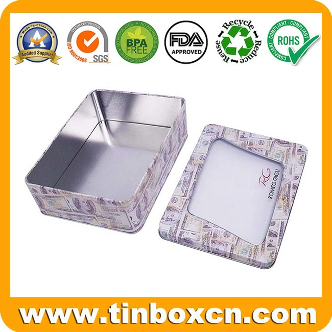 Large Rectangular Metal Window Tin Box with Clear PVC Transparent Lid