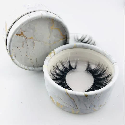 Customized Printing False Eyelash Case New Currency Cylindrical Can Eyelash Packaging Box Eyelash Case Transparent Window Round Tin Eyelashes Packaging