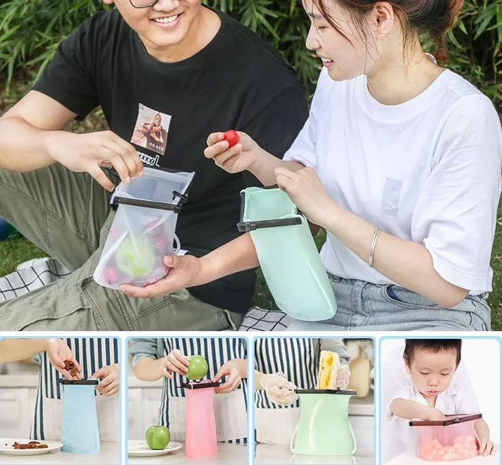 Leakproof Multi-Sizes Online Food Storage Bag Silicone Snack Container Keep Food Fresh Zipper Locked Bag