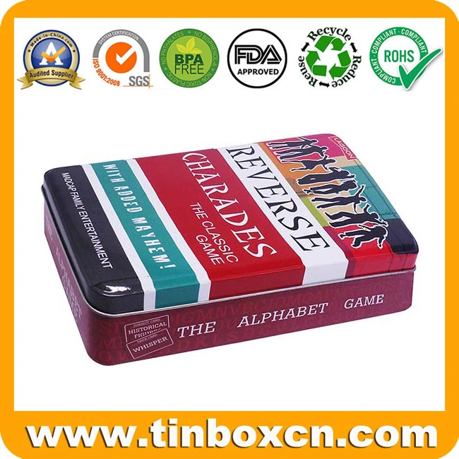 Customized Rectangular Metal Gift Tin Box for Charades Games Storage Container Packaging