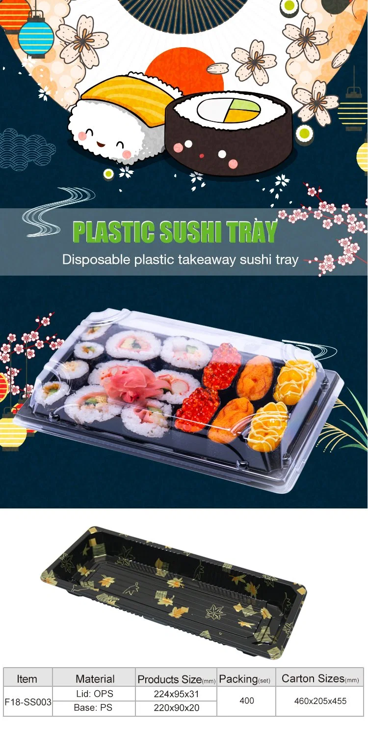 Customized Packing Party Black Printing Luxury Delivery Disposable Plastic Sushi Box