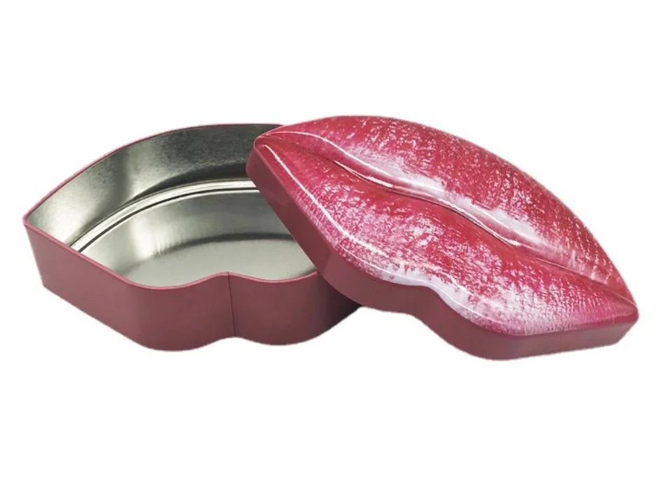 Custom Lip Shape Red Color Iron Box Cosmetics Eye Shadow Lipstick Tin Box
