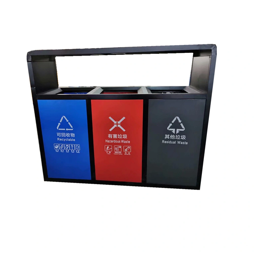 Metal Waste Garbage Recycle Trash Can Bin Black Trash Can