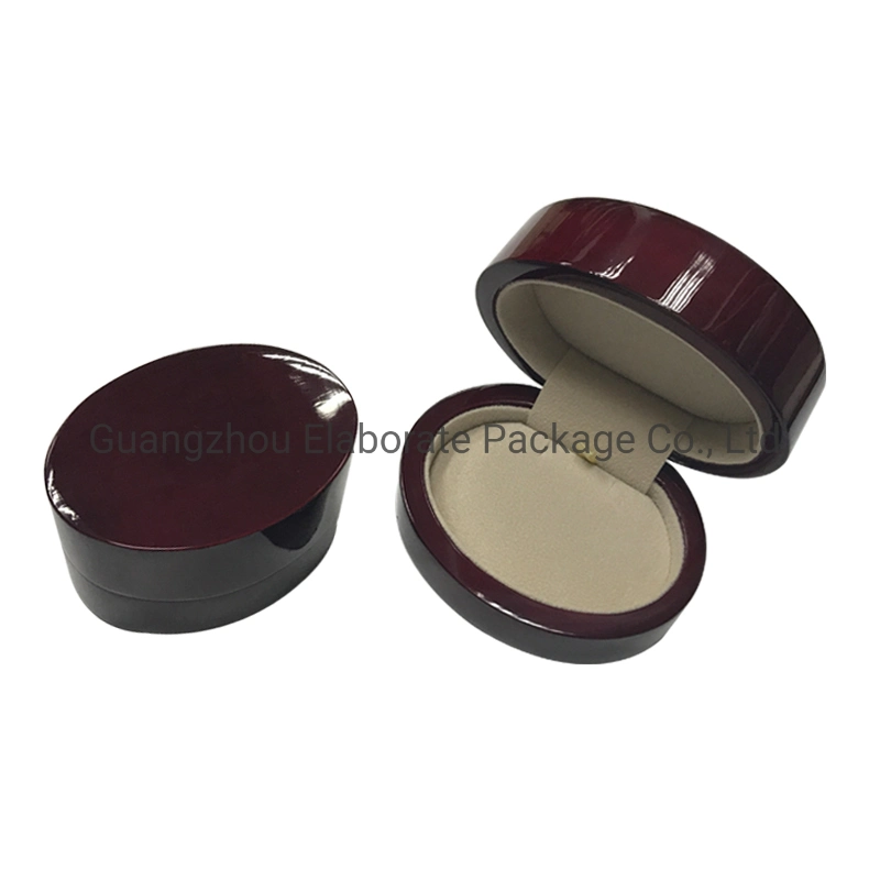 Small Round Travel Glossy Lacquered Cherry Wood Single Jewelry Engagement Ring Box