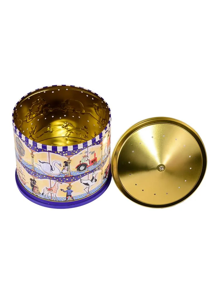 Decorative High Quality Round Carousel Music Cookie Tin Box with Embossing