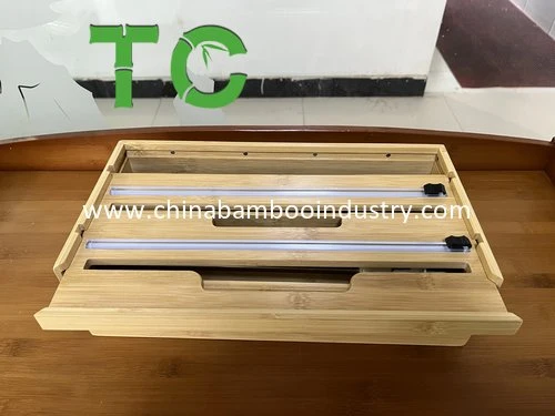 Hotselling Bamboo Foil and Plastic Wrap Organizer with Cutter