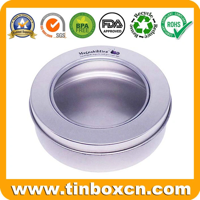 Chinese Factory Metalic Box Round Can Clear Window Tin for Candle Candy