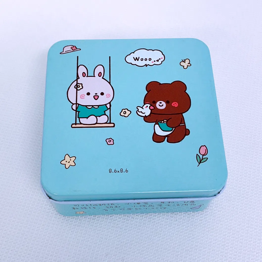 Cartoon Retro Mini Hairpin Accessories Square Tinplate Storage Tin Box