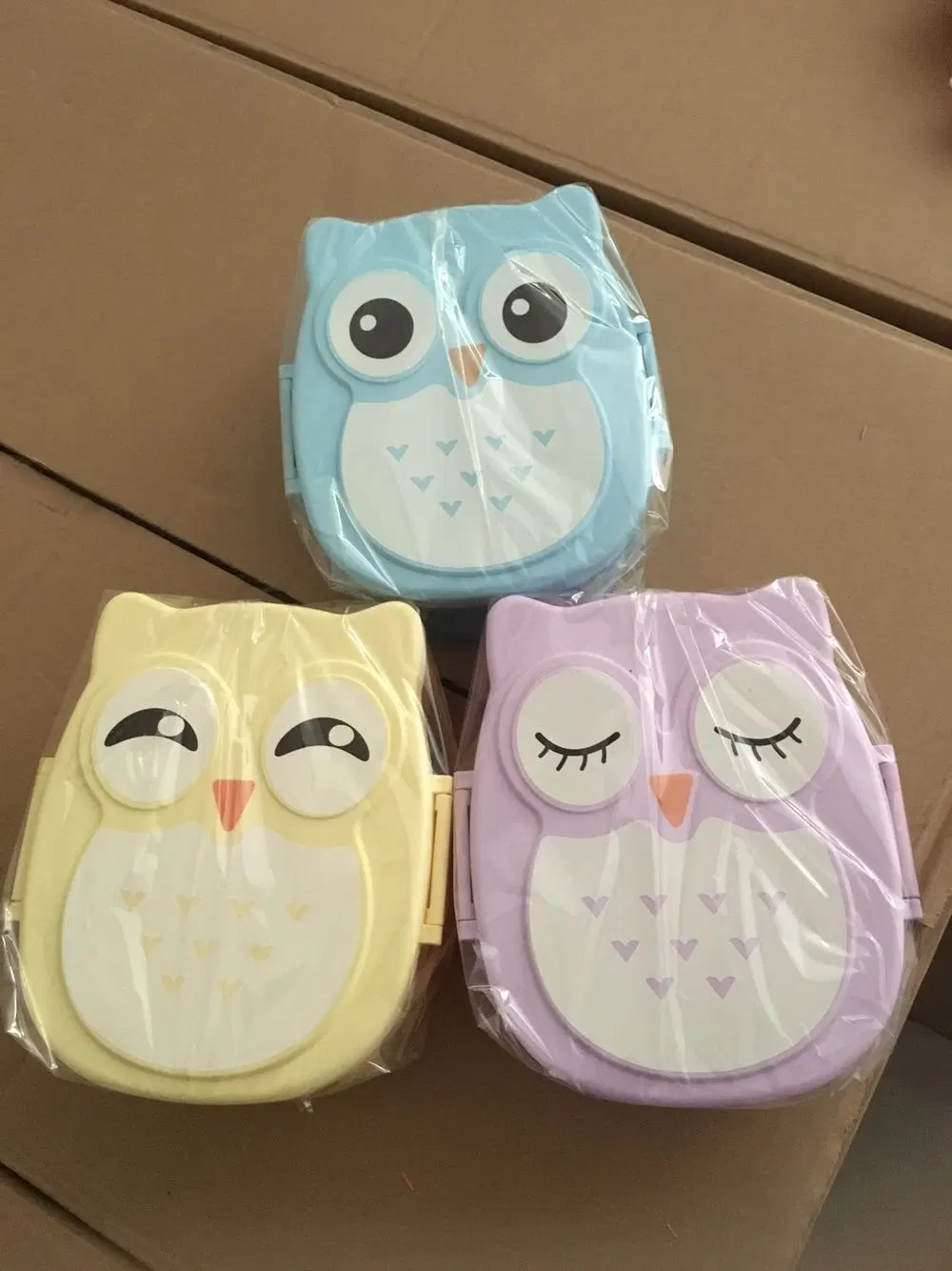 Cute Kids Cartoon Owl Plastic Lunch Box Portable Bento Box Food Container Storage Box