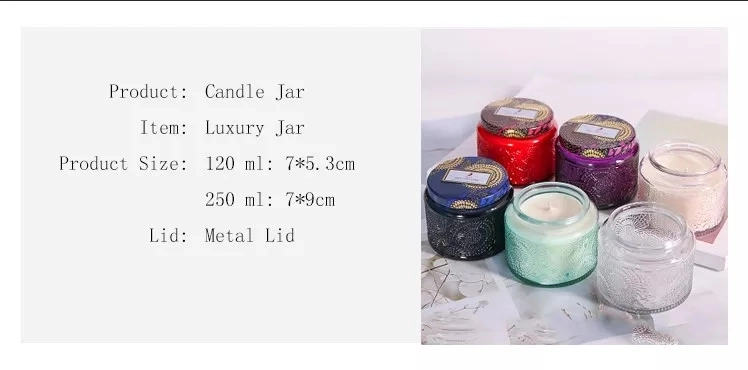 Luxury Aromatherapy Glass Relief Candle Container Iridescent Home Decorative Metal Lid Crystals Candle Jars