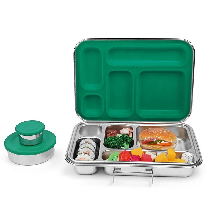 Oumego Food Grade Rectangular Metal Aluminium Loncheras 5 Compart Stainless Steel Tin Bento Lunch Box Fiambreras Infantil