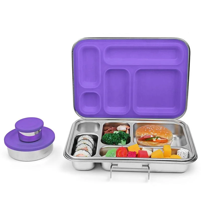 Oumego Food Grade Rectangular Metal Aluminium Loncheras 5 Compart Stainless Steel Tin Bento Lunch Box Fiambreras Infantil