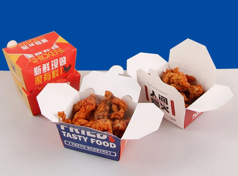 Custom Printed Fried Chicken Chips Kraft Paper Packaging Box Meal Bento Lunch Box with Lid Packing Pasta Salad Food Takeaway