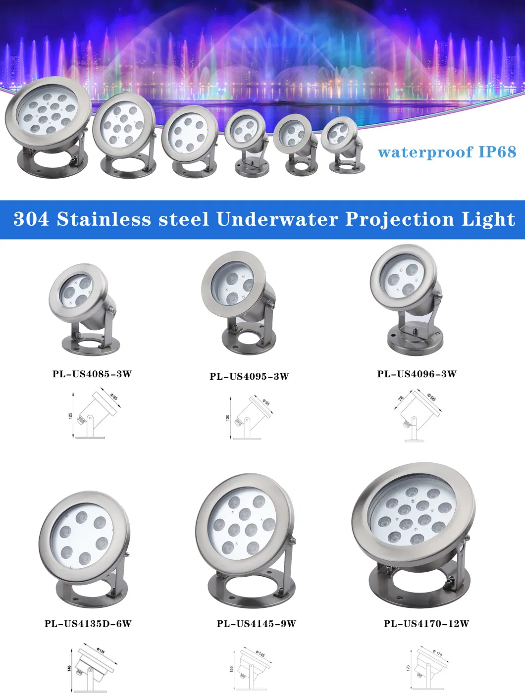 Factory Supply 6W Standing Light Waterproof Light 304 Stainless Steel IP68 Underwater Illumination LED Underwater Spot Light