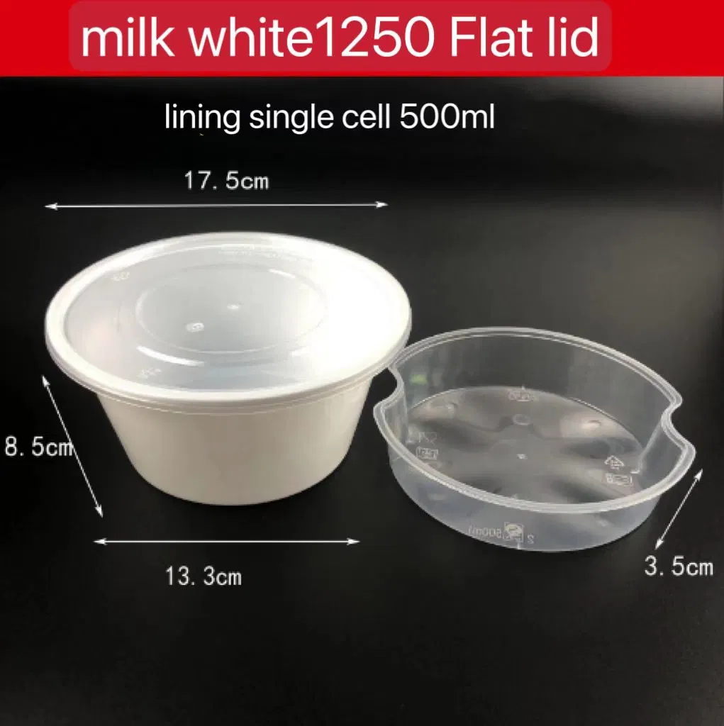 Milk White1250 Flat Lid 3.5 Single Grid Large Lining Thickened Disposable Double Layer Soup Noodles Separation Packing Boxtwo-Layer Takeaway Meal Box Soup Bucke