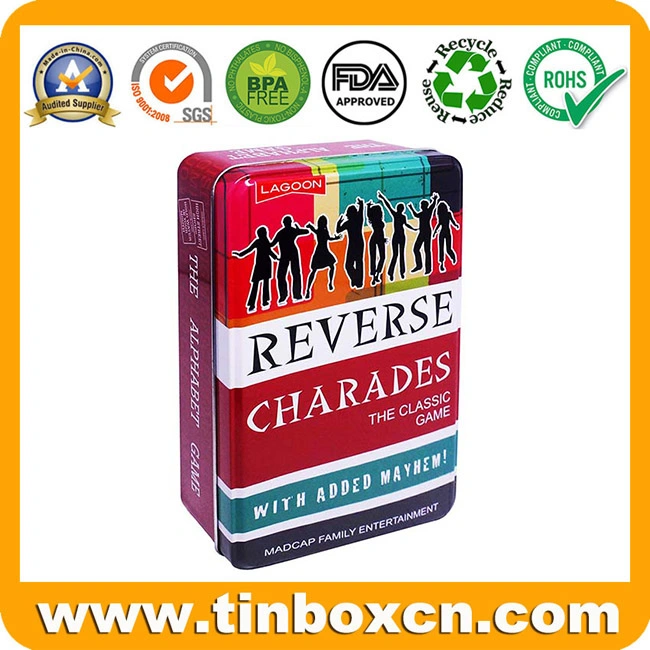 Customized Rectangular Metal Gift Tin Box for Charades Games Storage Container Packaging