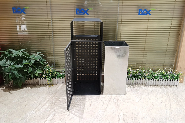 Customized Environmentally Friendly Street Outdoor Metal Two Sides Open Square Trash Can