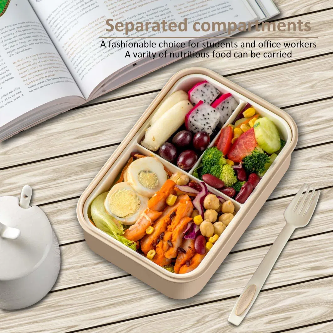 Portable BPA Free Cute Color Tiffin Lunch Box Kids Microwave Safe 3 Compartments Reusable Plastic Bento Kid&prime;s Boxes with Cutlery