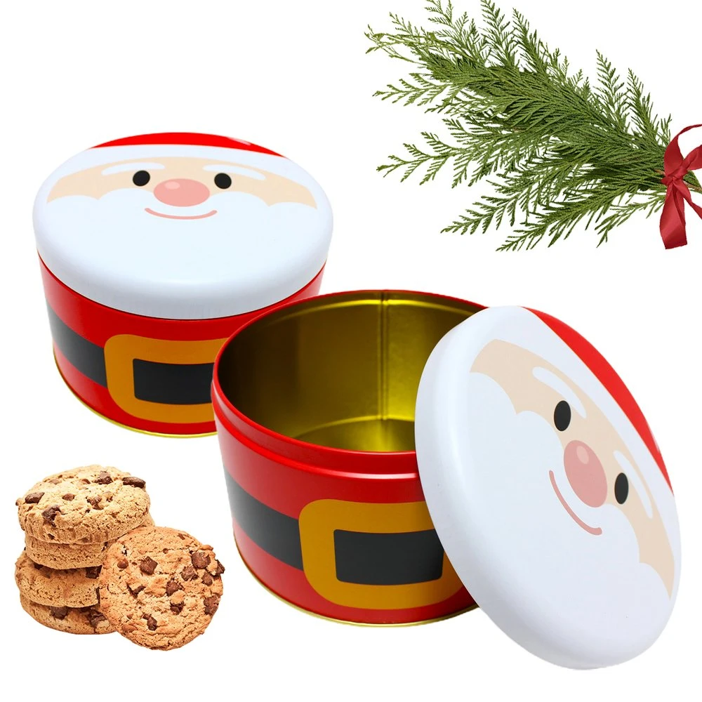 Factory Wholesale Tinplate Biscuit Storage Container Round Metal Box/Can Christmas Cookie Tin Jar Packaging