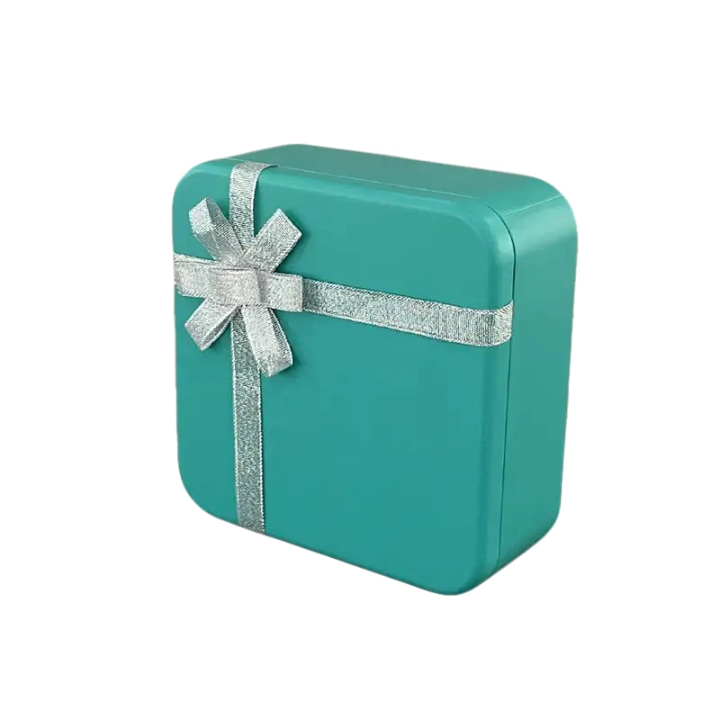 Wholesale Square Decorative Metal Tin Valentine&prime;s Day Gift Box with Bow Lid