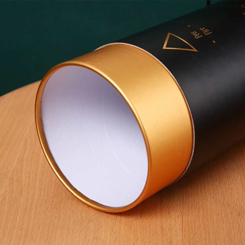 Luxury Gold &amp; Black Cardboard Packaging Box Tube Packing Cylindrical Box Can with Custom Logo