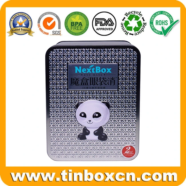 Rectangular Large Panda Cosmetics Packaging Eyes Mask Metal Tin Box for Face Cream Personal Care