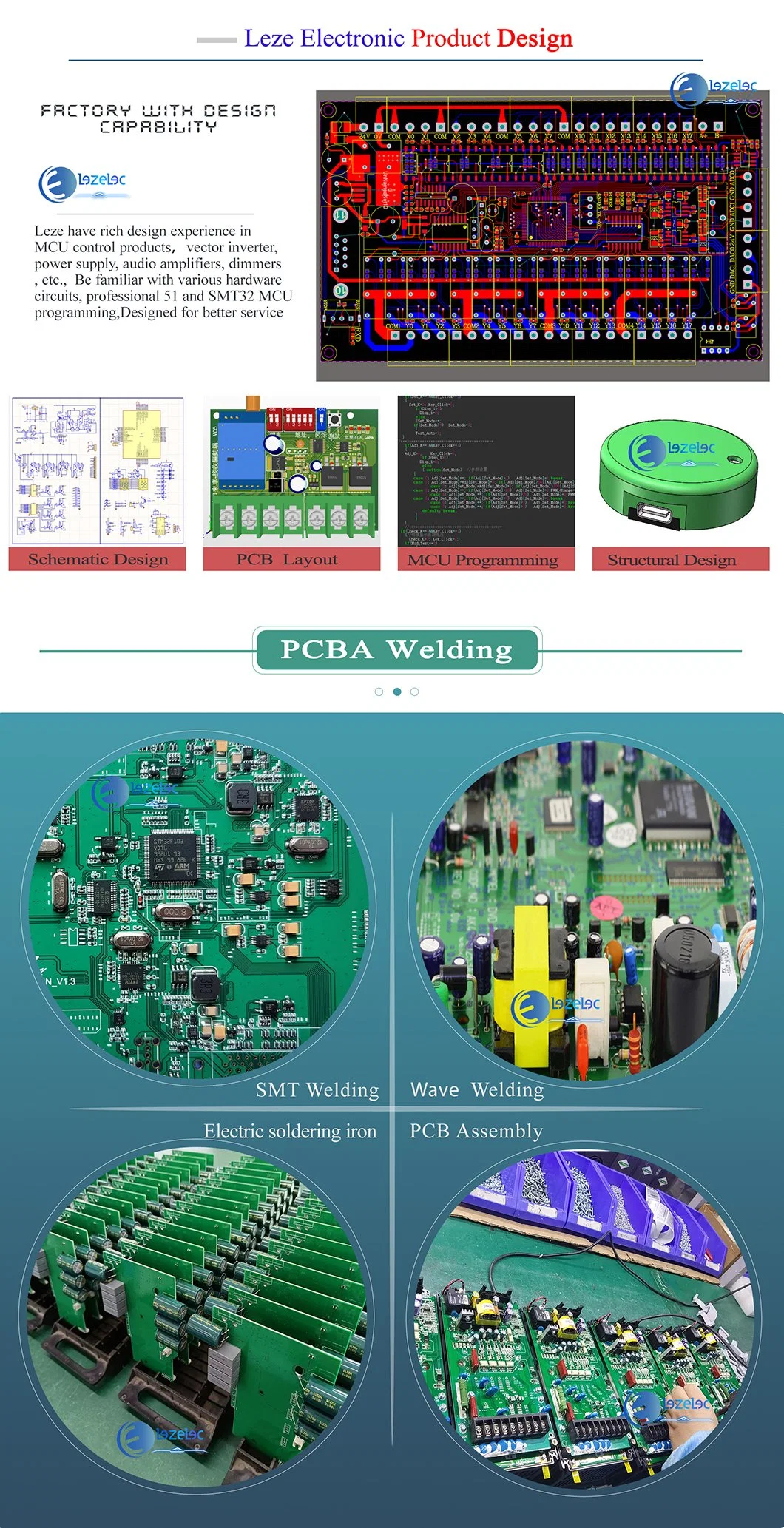 Design Schematic PCB Layout MCU Programming Structural Design Aoi /PCBA Testing