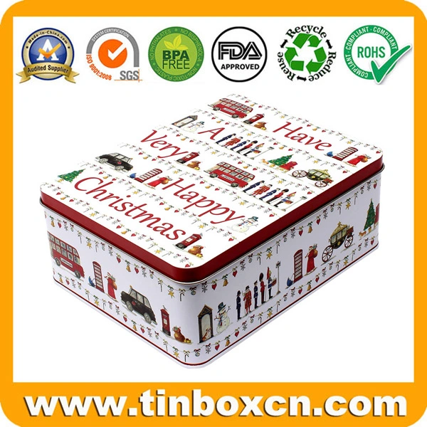 Rectangular Large Christmas Metal Tin Container for Gift Storage Box