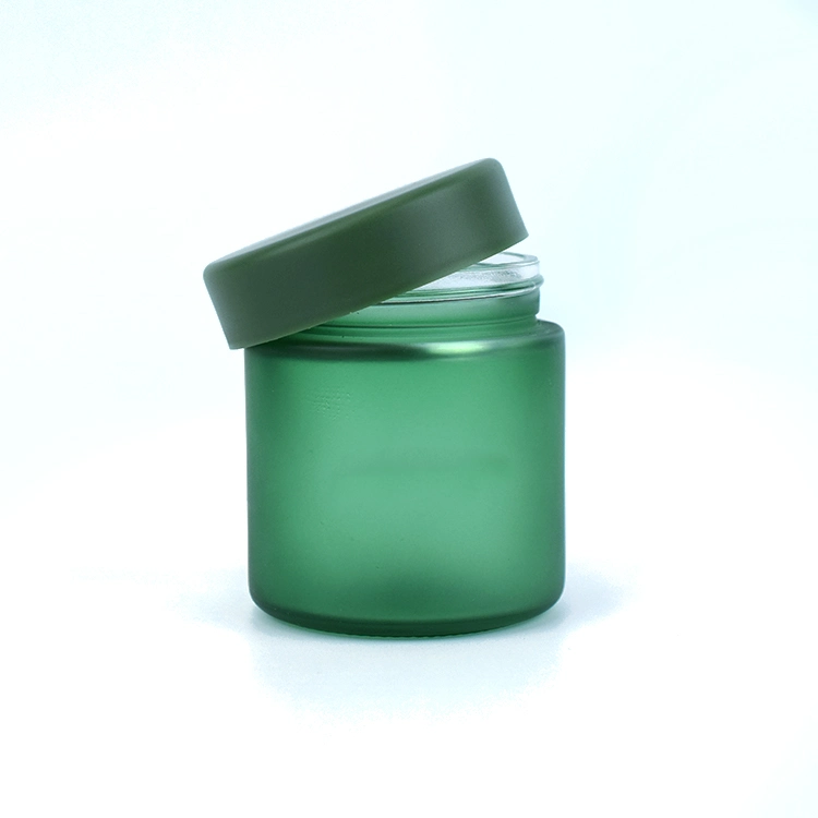 Custom Packaging Logo Printed 1 Oz 2 Oz 3 Oz 4 Oz Straight Sided Green Matt Glass Jars with Child Resistant Lid