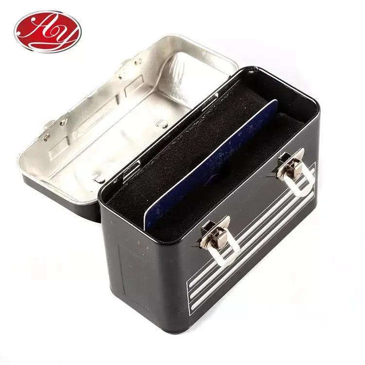 Suitcase Name Card Stationery Metal Mini Tin Box with Handle and Lock