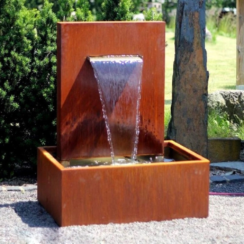 Free Standing Corten Steel Pond Wall + Waterfall Outdoor Fountain