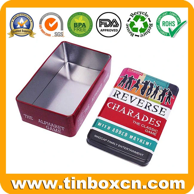 Customized Rectangular Metal Gift Tin Box for Charades Games Storage Container Packaging