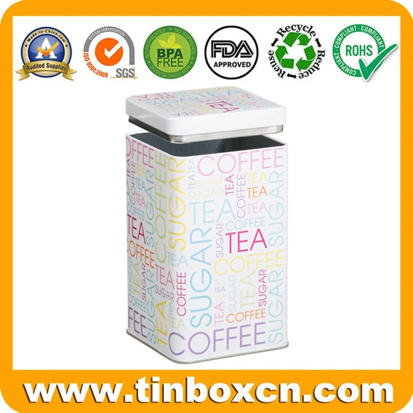 Square Tin Can Metal Caddy Tea Box