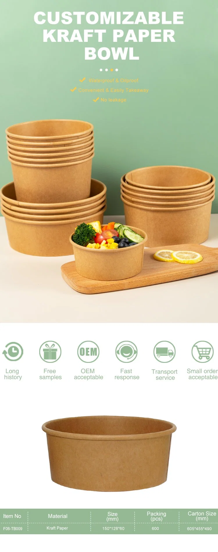 FDA/EU Paper Bowls Biodegradable Lunch Box Kraft Paper Food Packaging