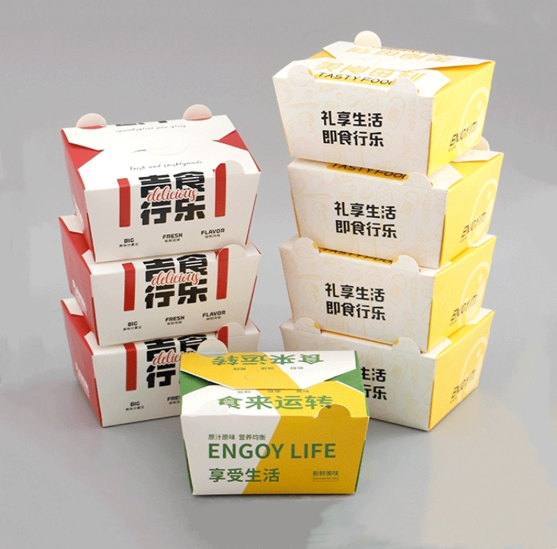 Custom Printed Fried Chicken Chips Kraft Paper Packaging Box Meal Bento Lunch Box with Lid Packing Pasta Salad Food Takeaway