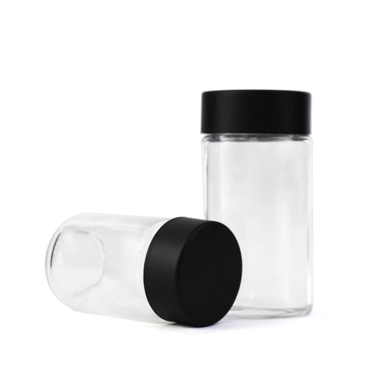 39mm Custom Logo Printing Wide Mouth Straight Sided Clear Glass Container Jars for 5packs Pre-Rolls