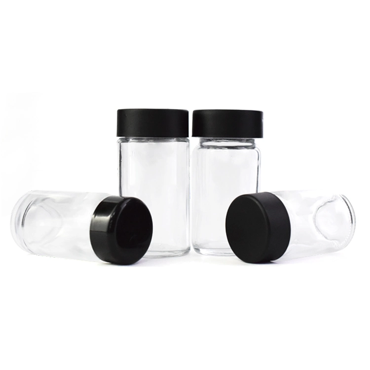 39mm Custom Logo Printing Wide Mouth Straight Sided Clear Glass Container Jars for 5packs Pre-Rolls