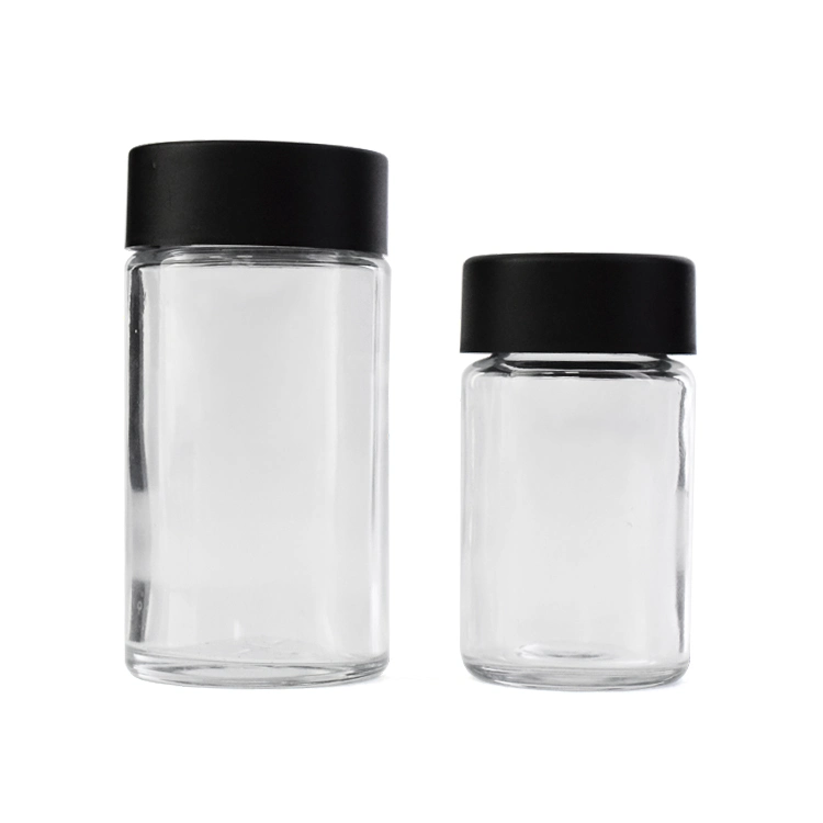 39mm Custom Logo Printing Wide Mouth Straight Sided Clear Glass Container Jars for 5packs Pre-Rolls