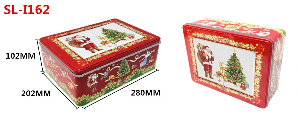 Custom Printed Rectangular Christmas Tin Box Food Grade Biscuit Tin Container