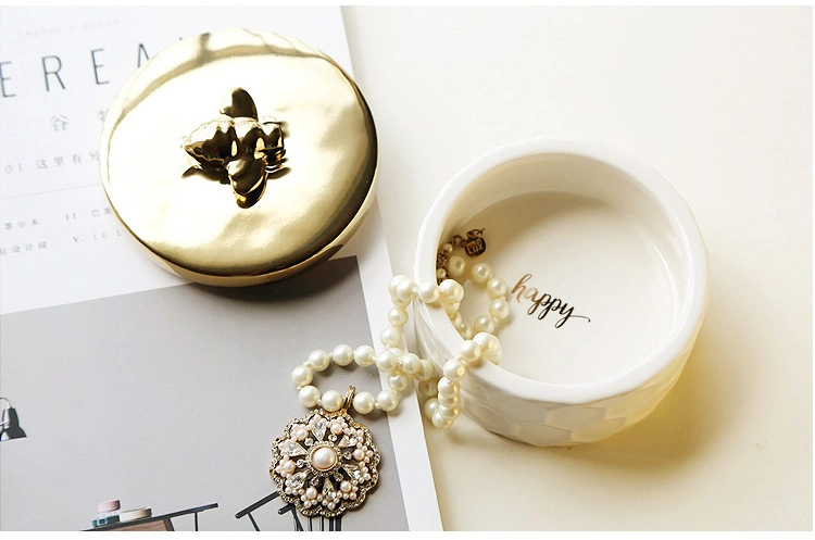 Jw004 High Quality Ceramic Round Decorative Trinket Boxes Luxury Small Jewelry Storage Box with Gold Lid