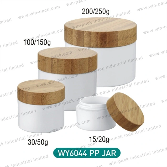 Custom Printed Cosmetic PP Plastic Custom Logo Bamboo Lid Cream Jar Hand