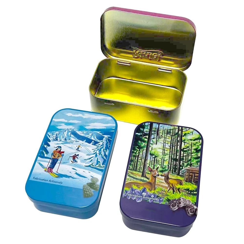 Wholesale Custom Tinplate Candy Tray Rectangle Shaped Metal Mint Thin Can Flip Hinge Tin Snuf Box for Mint