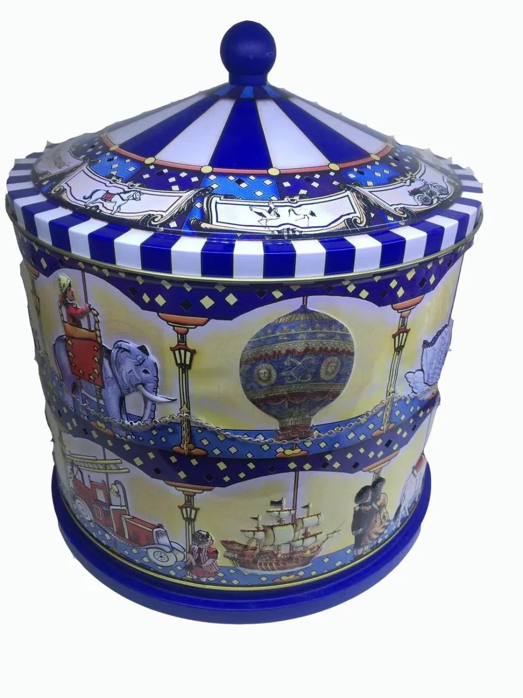 Decorative High Quality Round Carousel Music Cookie Tin Box with Embossing