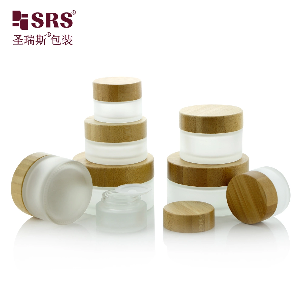 Cosmetic Wholesale Round Square Clear Amber Empty Cosmetic Skincare Packaging 1oz 2oz15g 30g 50g Bamboo Lid Mask Makeup Frosted Glass Cream Sample Mini Nail Jar