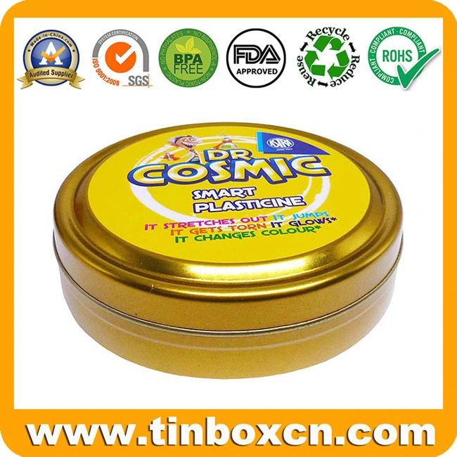 Small Round Gold Metal Box Plasticine Tin Can with Seamless Bottom for Chewing Gum Candy Mint