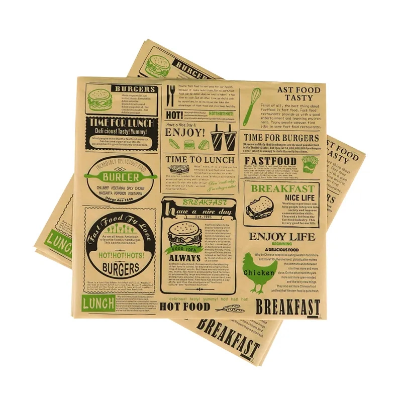 Custom Printed Waxed Wrap Paper for Hamburg Sandwich Fried Chicken Packaging