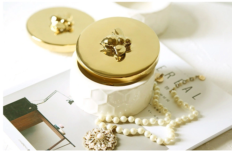 Jw004 High Quality Ceramic Round Decorative Trinket Boxes Luxury Small Jewelry Storage Box with Gold Lid