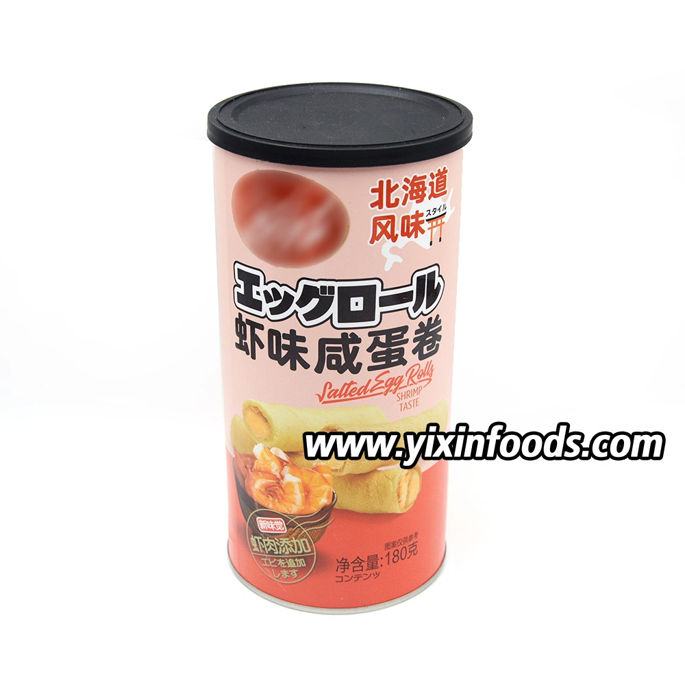 Tin Packing Prawn Flavor Salted Egg Mini Roll Wafer Biscuits